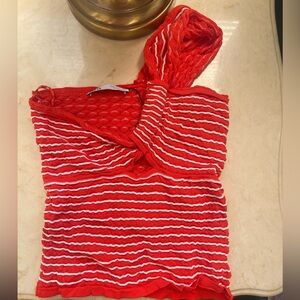 Zara Red and White Smocked Asymmetrical Tank Top